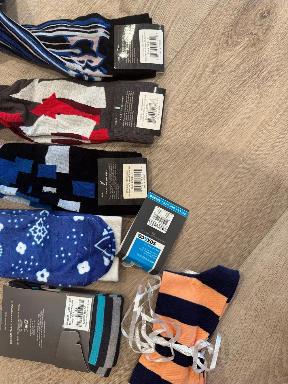 Men's Patterned Crew Socks - Blue Multi 6 pairs of socks